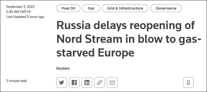 Nga quyết định ngừng vận hành tuyến dẫn khí Nord Stream-1, đẩy châu Âu vào thế khó ảnh 1