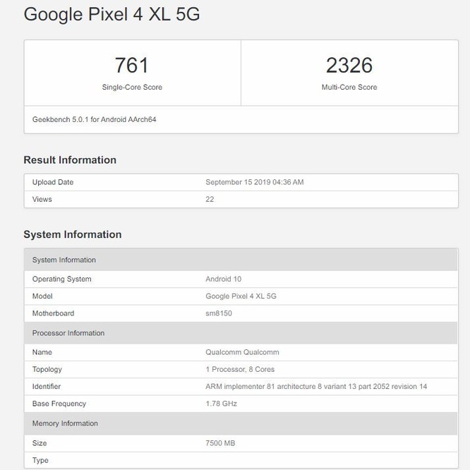 Google Pixel 4 XL được trang bị RAM 'cực khủng'