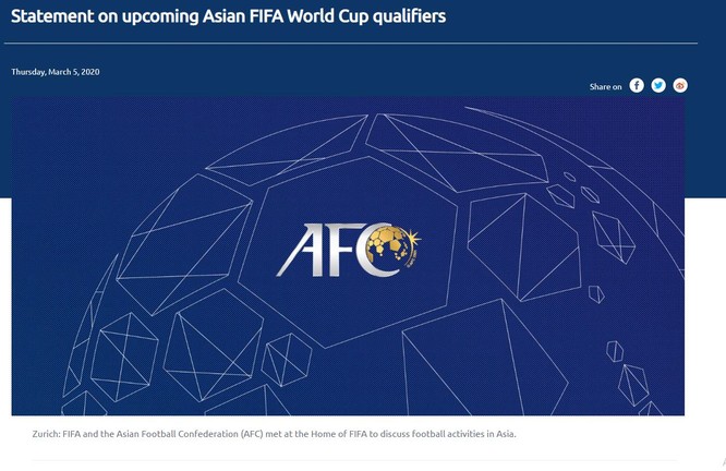 Thông báo của AFC về các trận đấu thuộc vòng loại World Cup 2022 khu vực châu Á