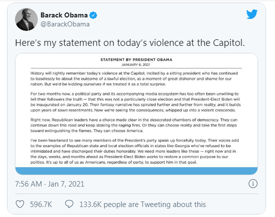 Cựu Tổng thống Mỹ Obama nói ông Trump kích động bạo lực tại Điện Capitol ảnh 2