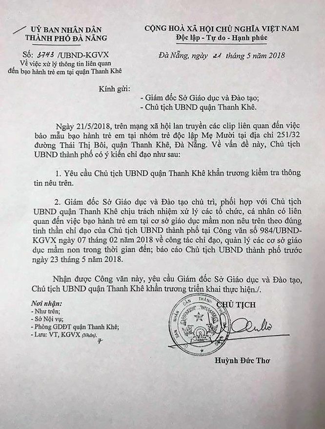 Chủ tịch TP Đà Nẵng yêu cầu báo cáo xử lý vụ bảo mẫu bạo hành trẻ ảnh 1