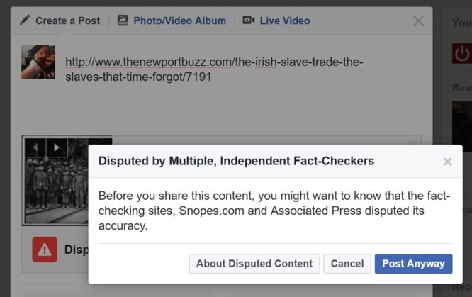 Facebook đưa ra công cụ cảnh báo người dùng Mỹ khi chia sẻ tin giả ảnh 1