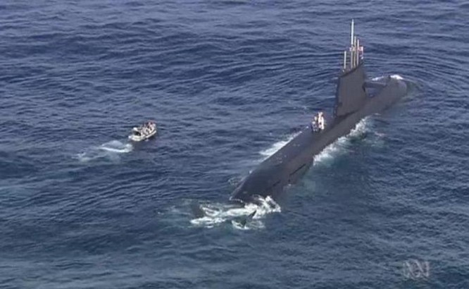 Tàu ngầm thông thường AIP Hakuryu lớp Soryu của Lực lượng Phòng vệ Biển Nhật Bản đến căn cứ Kuttabul ở Sydney, Australia ngày 15/42016. Ảnh: Newsusauk.com