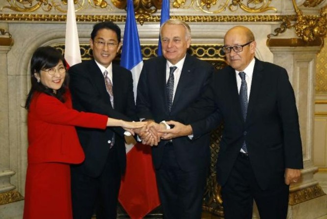 Hội nghị 2+2 giữa Bộ trưởng Ngoại giao và Bộ trưởng Quốc phòng Nhật Bản và Pháp ngày 6/1/2017. Ảnh: Cankao