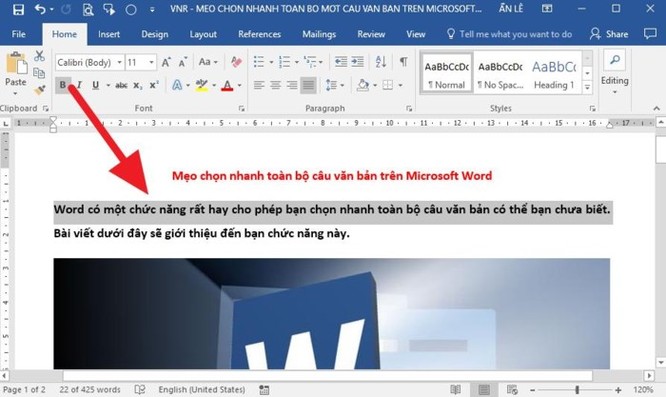 Mẹo chọn nhanh toàn bộ câu văn bản trên Microsoft Word - Ảnh 1
