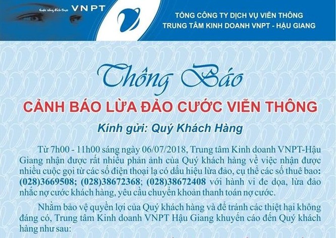 Xuất hiện hành vi lừa đảo cước viễn thông tại Hậu Giang ảnh 1