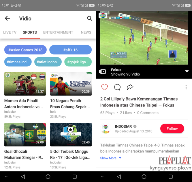 Cách xem giải bóng đá ASIAD 2018 trên smartphone ảnh 1