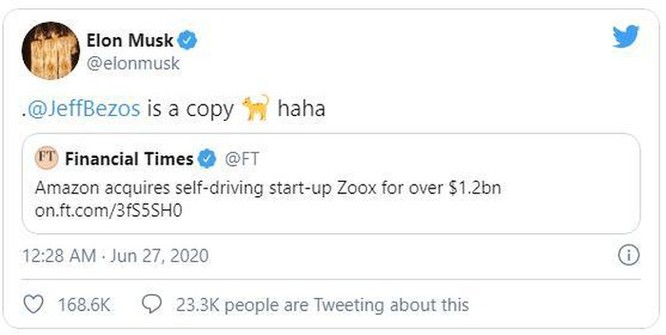 Elon Musk chế giễu CEO Amazon là kẻ bắt chước ảnh 1