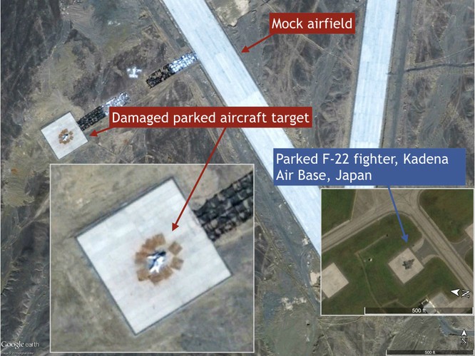 Mục tiêu giả định bị tên lửa Trung Quốc bắn phá mô phỏng các khẩu đội tên lửa Patriot triển khai tại căn cứ không quân Kadena của Mỹ ở Nhật Bản
