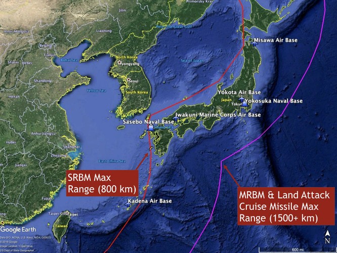 Tầm bắn của tên lửa Trung Quốc bao trùm toàn bộ lãnh thổ Nhật Bản