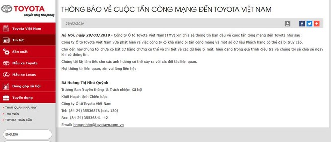 Toyota Việt Nam xác nhận bị hacker tấn công ảnh 1
