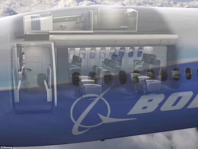 Theo bản thiết kế này, các khoang nghỉ ngơi này được thiết kế ở phía trên mặt trước của máy bay.