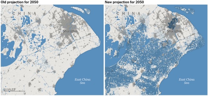 Ảnh hưởng của nước biển dâng với thành phố Thượng Hải, Trung Quốc (Ảnh: NYTimes)