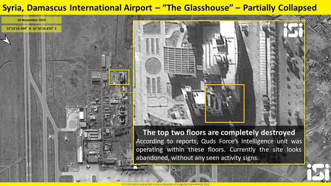 Trụ sở của lực lượng Qud ở Damascus bị phá hủy sau đòn không kích cảu Israel (Ảnh: ImageSat)