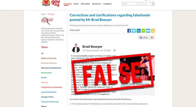 Phần hình ảnh đính kèm trong tuyên bố mà chính phủ Singapore đưa ra về thông tin sai sự thực trong bài viết của ông Bowyer (Ảnh: CNN)