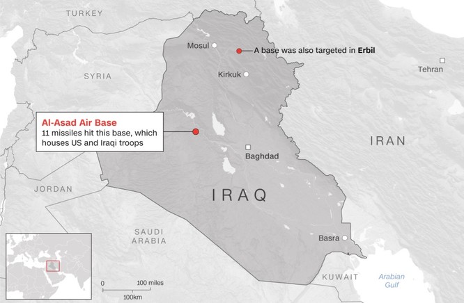 Vị trí căn cứ quân sự al-Asad ở Iraq (Ảnh: CNN)
