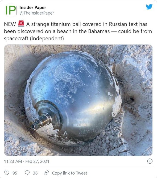 Trái bóng titan bí ẩn có chữ tiếng Nga được phát hiện ở Bahamas ảnh 1