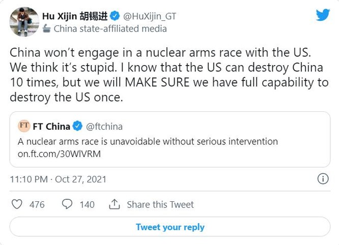 TBT Thời báo Hoàn cầu: Chạy đua hạt nhân là "ngu ngốc", Trung Quốc sẽ xóa sổ Mỹ trong "một đòn" ảnh 1