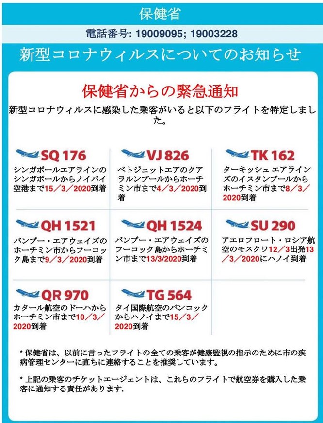 Bộ Y tế thông báo 8 chuyến bay có hành khách mắc COVID-19 bằng 9 thứ tiếng ảnh 7