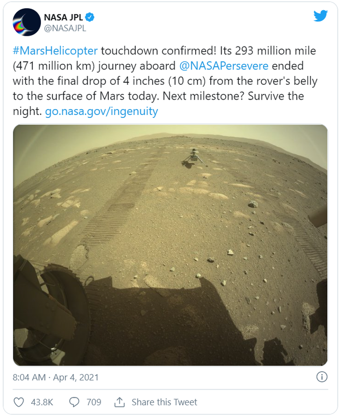 Trực thăng của NASA hạ cánh thành công trên bề mặt sao Hỏa ảnh 1