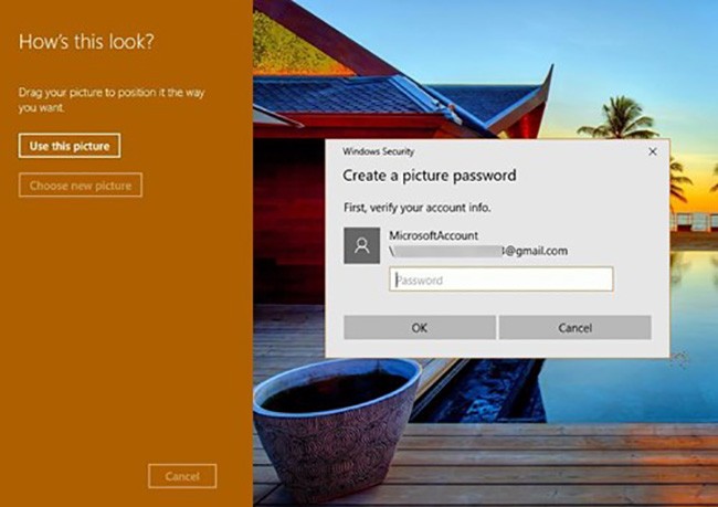 Ngoài việc sử dụng mật khẩu truyền thống, Windows 10 còn cho phép người dùng xác thực bằng hình ảnh
