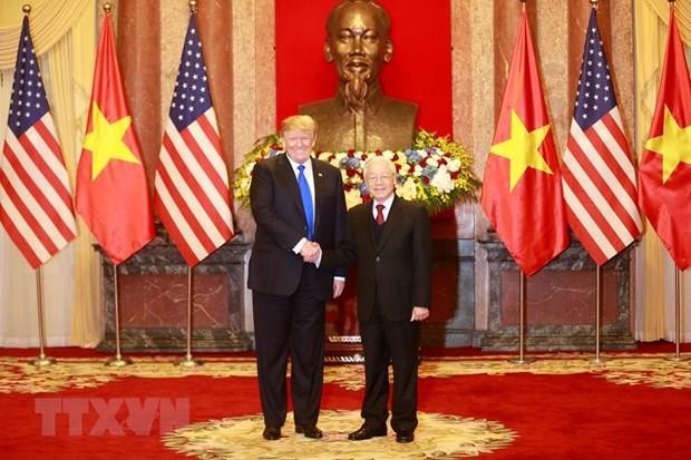 Tổng Bí thư, Chủ tịch nước Nguyễn Phú Trọng tiếp Tổng thống Hoa Kỳ Donald Trump/ Ảnh: Trí Dũng/TTXVN