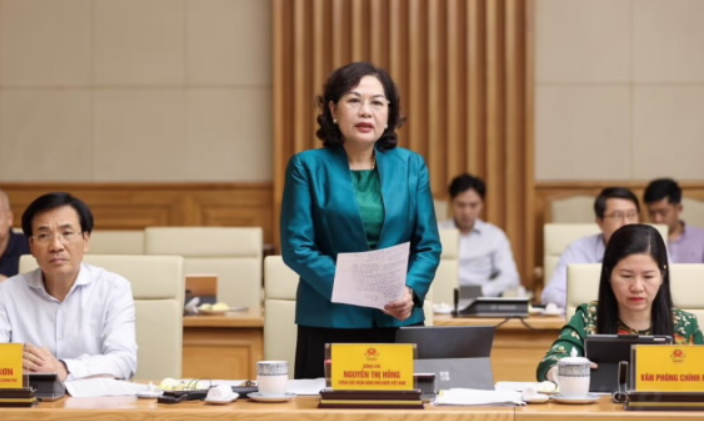 Thống đốc Nguyễn Thị Hồng phát biểu tại phiên thảo luận về kinh tế vĩ mô của Chính phủ hôm 30/7 (Ảnh: VGP)