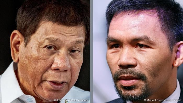 Với việc võ sĩ Manny Pacquiao tuyên bố ra tranh cử Tổng thống Philippines , mâu thuẫn giữa ông và ông Duterte đang nóng lên (Ảnh: Deutsche Welle).