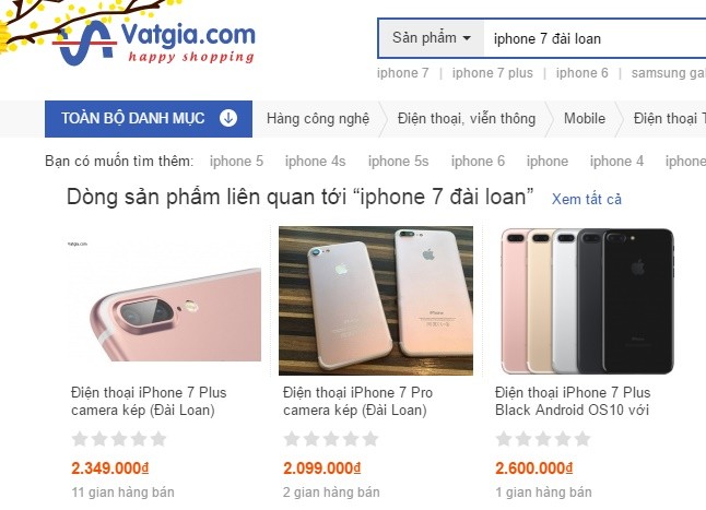 iPhone 7 hàng nhái rao bán trên vatgia.com. Ảnh chụp màn hình.