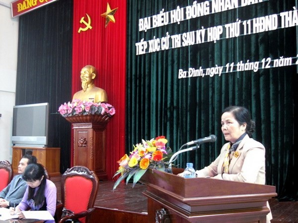 Chủ tịch Hội đồng Nhân dân thành phố Hà Nội Ngô Thị Doãn Thanh tại một buổi tiếp xúc cử tri quận Ba Đình, Hà Nội. (Nguồn: hanoi.gov)