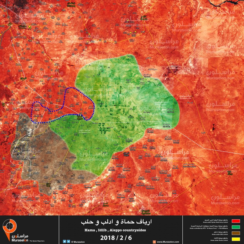Bản đồ tình hình chiến sự Syria, khu vực đông bắc tỉnh Hama. ảnh Muraselon