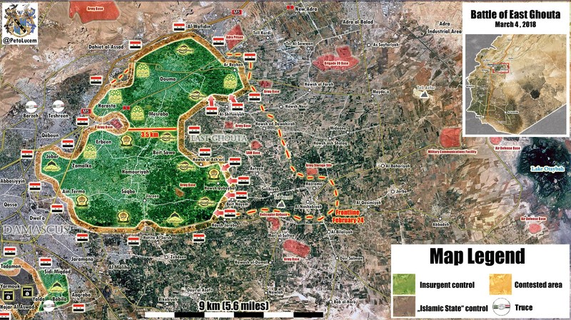 Quân đội Syria còn cách căn cứ Thiết giáp 3,5 km, sẵn sàng chia cắt Đông Ghouta - ảnh minh họa Muraselon