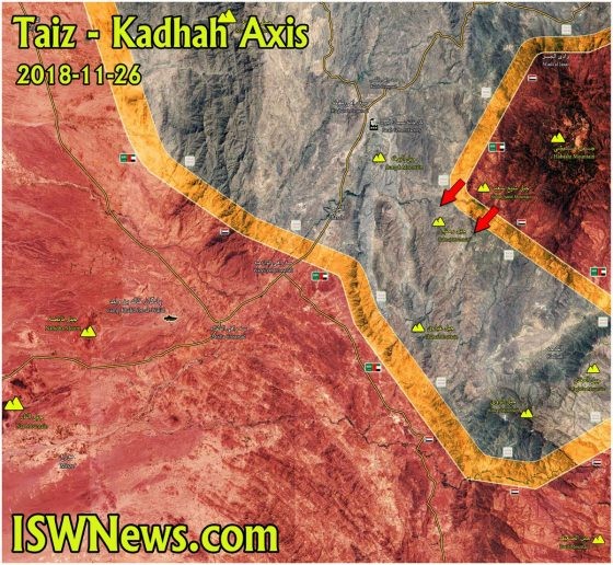 Cuộc chiến gần thành phố cảng biển al-Hudaydah trên bờ biển phía tây Yemen. Liên minh vùng Vịnh chiếm núi Rahnaj. Ảnh bản đồ Masdar News