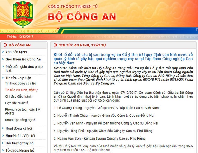 Khởi tố cựu Chủ tịch Tập đoàn Cao su Việt Nam và 4 thuộc cấp ảnh 1 Khởi tố cựu Chủ tịch Tập đoàn Cao su Việt Nam và 4 thuộc cấp ảnh 1