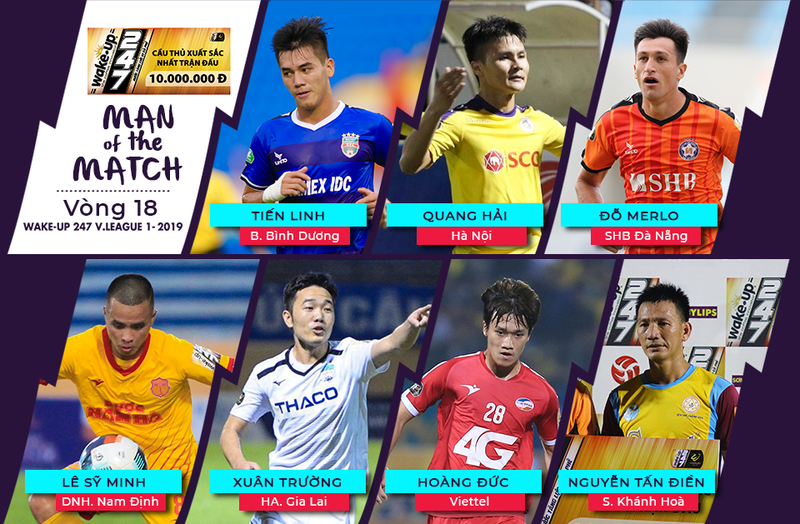 Danh sách 7 cầu thủ xuất sắc nhất trận đấu vòng 18 V.League 2019. Ảnh VPF.