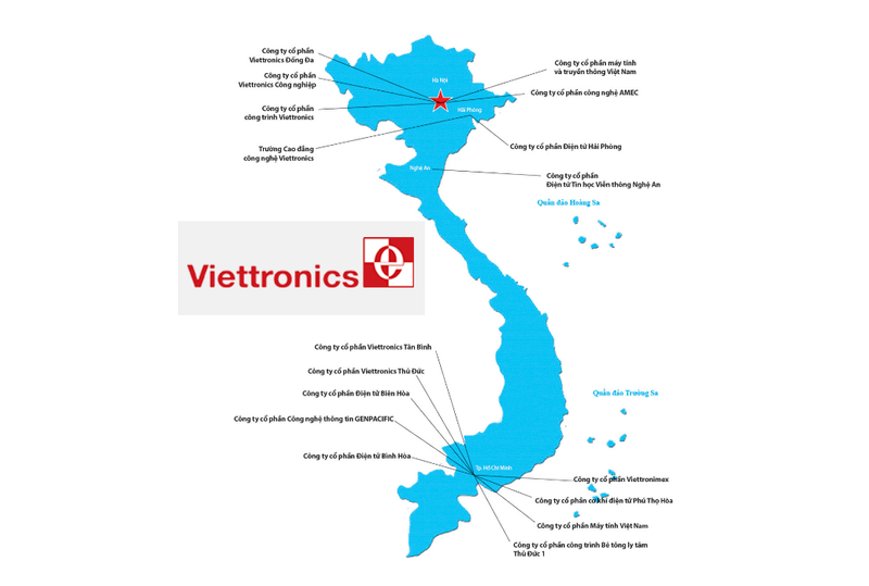 Cấu trúc của Viettronics Corporation bao gồm Tổng công ty mẹ, 7 công ty con, 4 công ty liên kết, 1 công ty liên doanh.