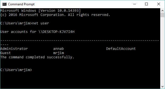 Gõ net user vào cửa sổ Command Prompt - Ảnh bởi Jimm Carton/TechAdvidsor
