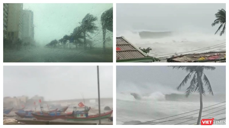 Sức tàn phá khủng khiếp của bão số 9 đang quét qua các tỉnh miền Trung (Ảnh: Hoà Bình ghép)