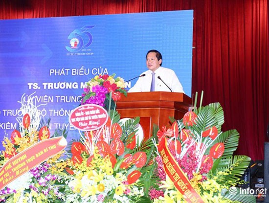 Ủy viên Trung ương Đảng, Bộ trưởng Bộ TT&TT Trương Minh Tuấn phát biểu tại Lễ kỷ niệm (Ảnh: Thái Anh)