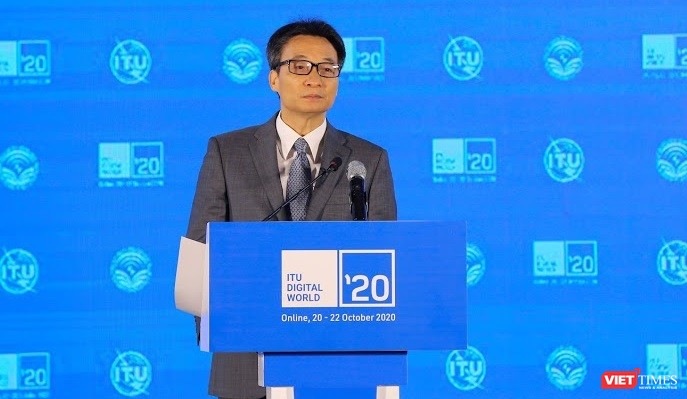 Phó Thủ tướng Vũ Đức Đam phát biểu tại Lễ khai mạc Hội nghị và triển lãm Thế giới số (ITU Digital World) 2020. Ảnh: Lê Minh Sơn.