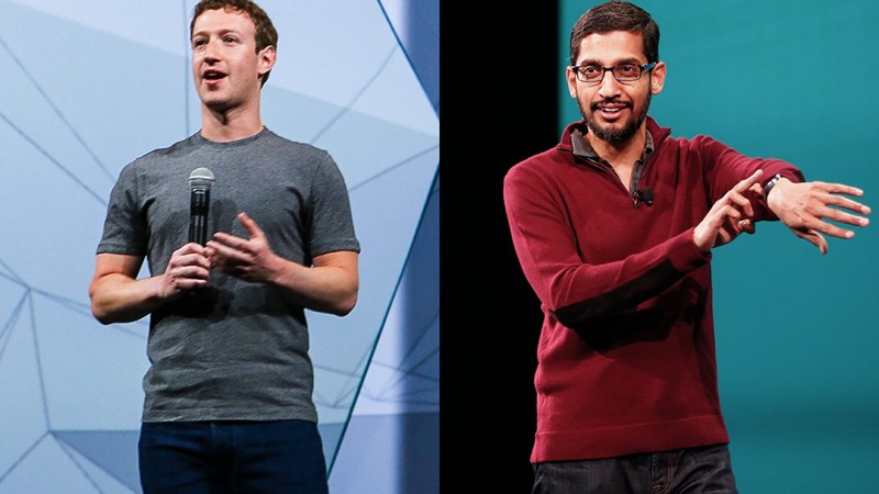 CEO của Facebook Mark Zuckerberg và CEO của Google Sundar Pichai
