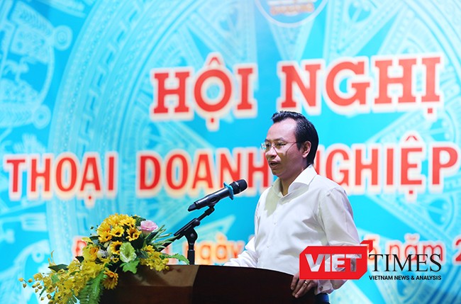 Bí thư Thành ủy, Chủ tịch HĐND TP Đà Nẵng Nguyễn Xuân Anh phát biểu tại buổi Đối thoại với doanh nghiệp năm 2017