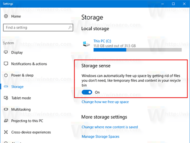 Tính năng Storage sense trên Windows 10 Creators có khả năng tự dộng dọn dẹp ổ cứng sau một khoảng thời gian nhất định nhằm tăng dung lượng lưu trữ của thiết bị.