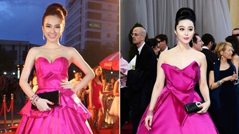 Chiếc váy và phong cách trang điểm của Angela Phương Trinh được coi là bản sao của diễn viên Trung Quốc Phạm Băng Băng