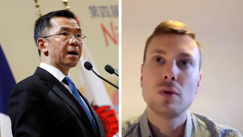 Đại sứ Trung Quốc Lư Sa Dã (trái) và học giả Pháp Antoine Bondaz - hai người gây nên sóng gió ngoại giao Pháp - Trung hiện nay (Ảnh: Lefigaro).