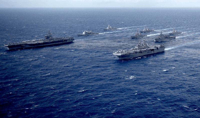 Hai nhóm tác chiến tàu sân bay của Mỹ diễn tập ở Biển Đông tháng 2/2021 (Ảnh: Sohu).