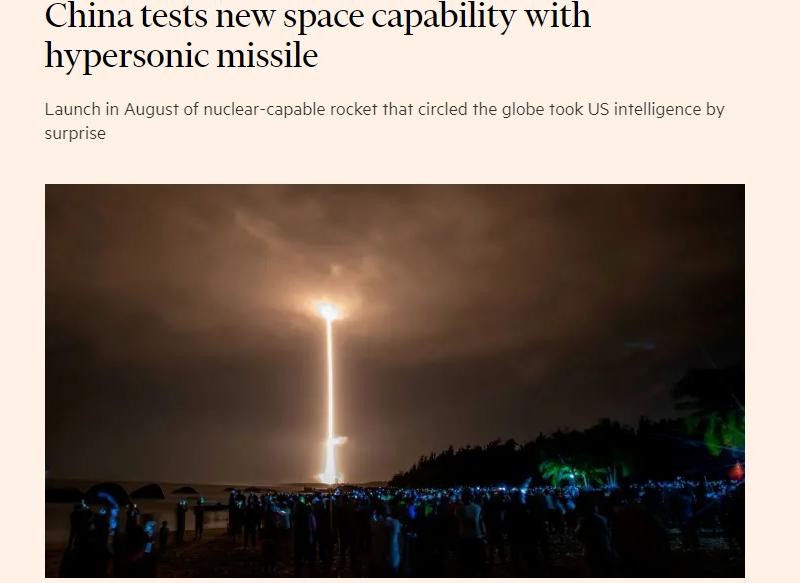 Bài viết về vụ thử nghiệm tên lửa siêu thanh Trung Quốc đăng trên Financial Times của Anh 
