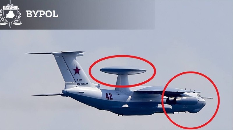 Máy bay báo động sớm A-50 của Nga, hai vị trí trong vòng đỏ bị trúng tên lửa (Ảnh: BYPOL).