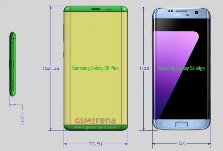 So sánh kích thước Galaxy S8 Plus và S7 Edge 