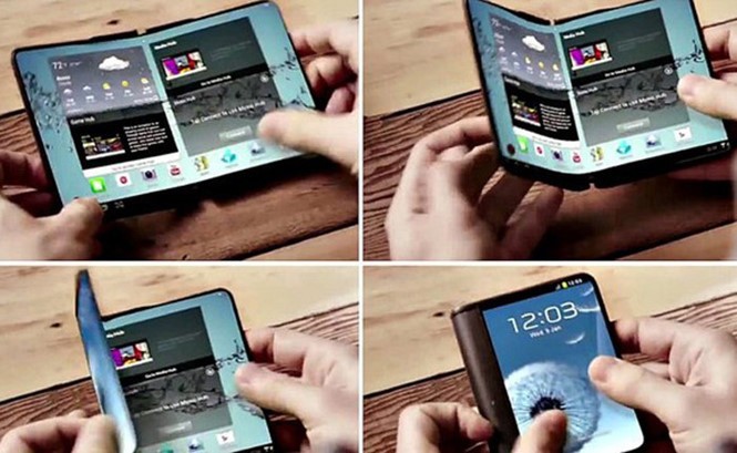 Hình ảnh được cho là thiết kế của chiếc smartphone dùng màn hình uốn dẻo gập lại được của Samsung